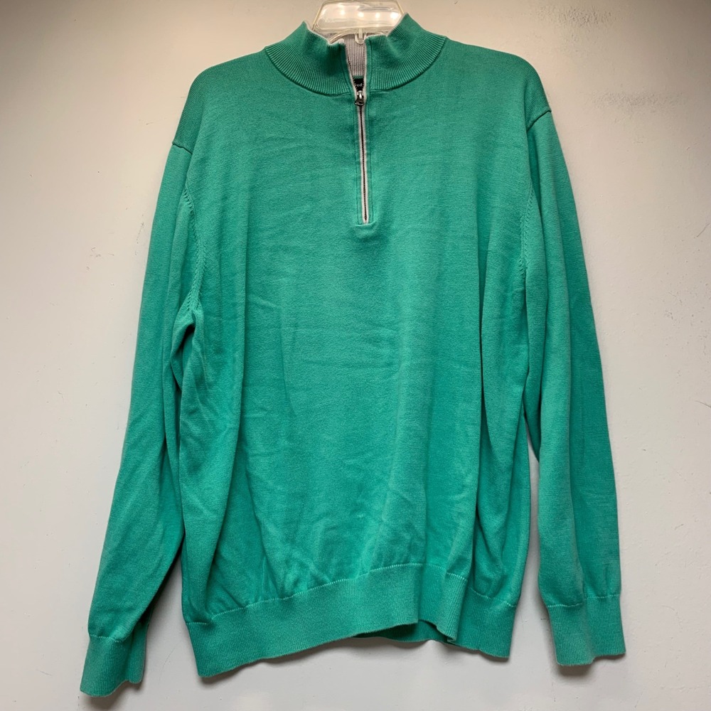 Paul Fredrick Sweater Mens XL Green Excellent Supima Cotton Quarter Zip Pullover